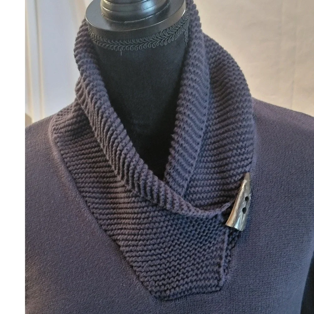 Chaps Mens Navy Blue Cotton Shawl Collar Toggle Button Sweater Size M